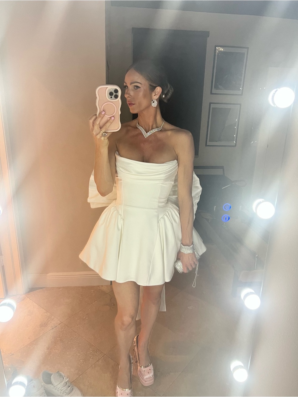 Baby boo Strapless White Mini Dress with Bow Back